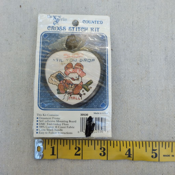 The New Berlin Co. Shop til you drop teddy bear mini crossstitch kit - Picture 3 of 3